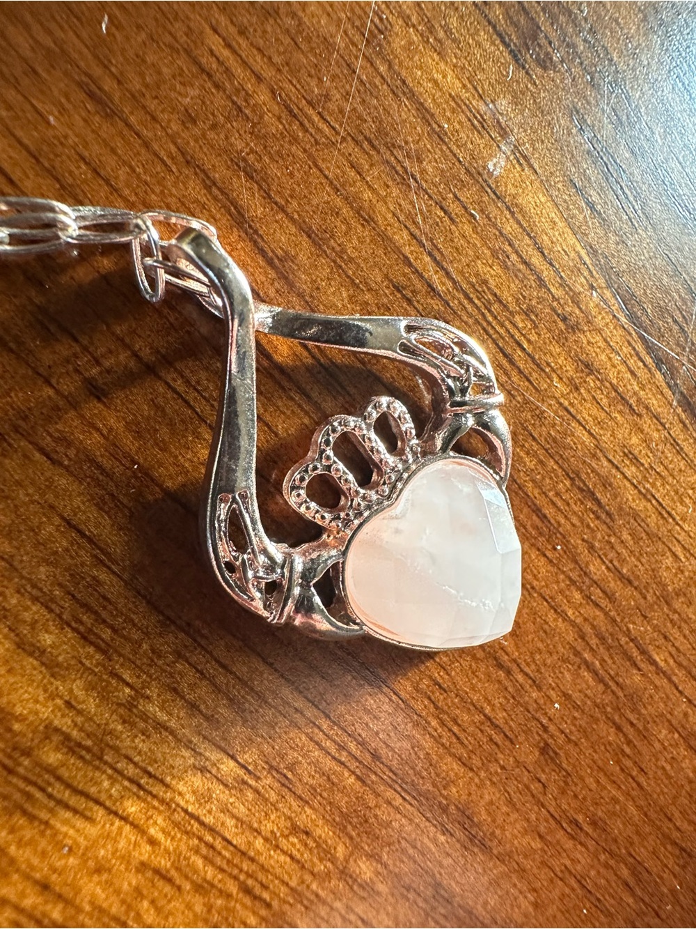 Rose-colored Claddagh Necklace with Rose Colored Stone